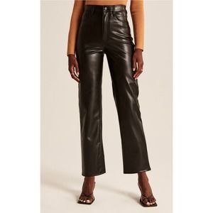 Abercrombie Ankle Straight High Rise Black Faux Leather Pants 27 / 4 XSHORT
